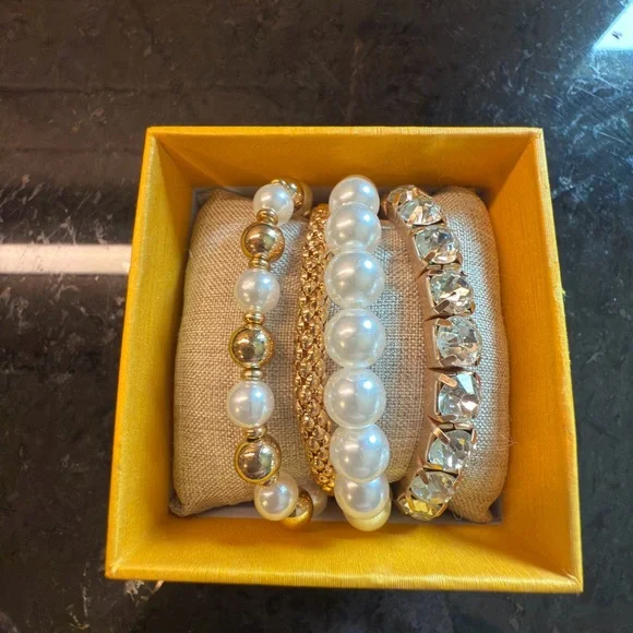 Nicole Miller Gold and White Pearl Bracelet Set - Picture 3 of 4